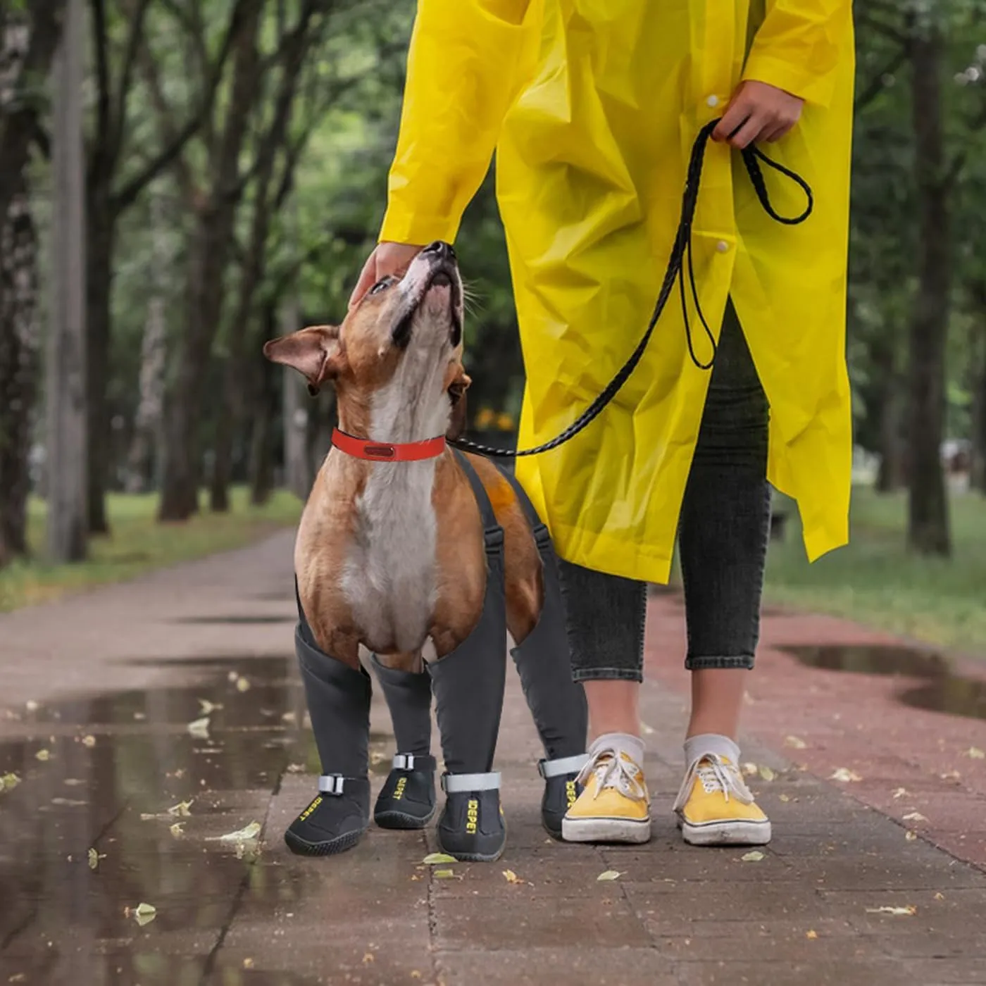 Idepet Dog Suspender Boots, Anti-Slip & Fall Waterproof Tall Dog Shoes Boots Legging for Small Medium Dog, Adjustable Suspender Boots for Winter Snow Rain Hiking Paws Protector