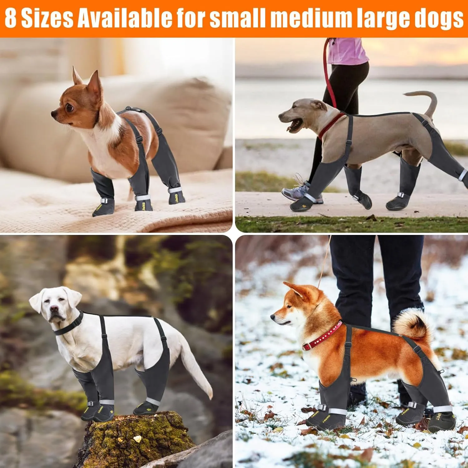 Idepet Dog Suspender Boots, Anti-Slip & Fall Waterproof Tall Dog Shoes Boots Legging for Small Medium Dog, Adjustable Suspender Boots for Winter Snow Rain Hiking Paws Protector