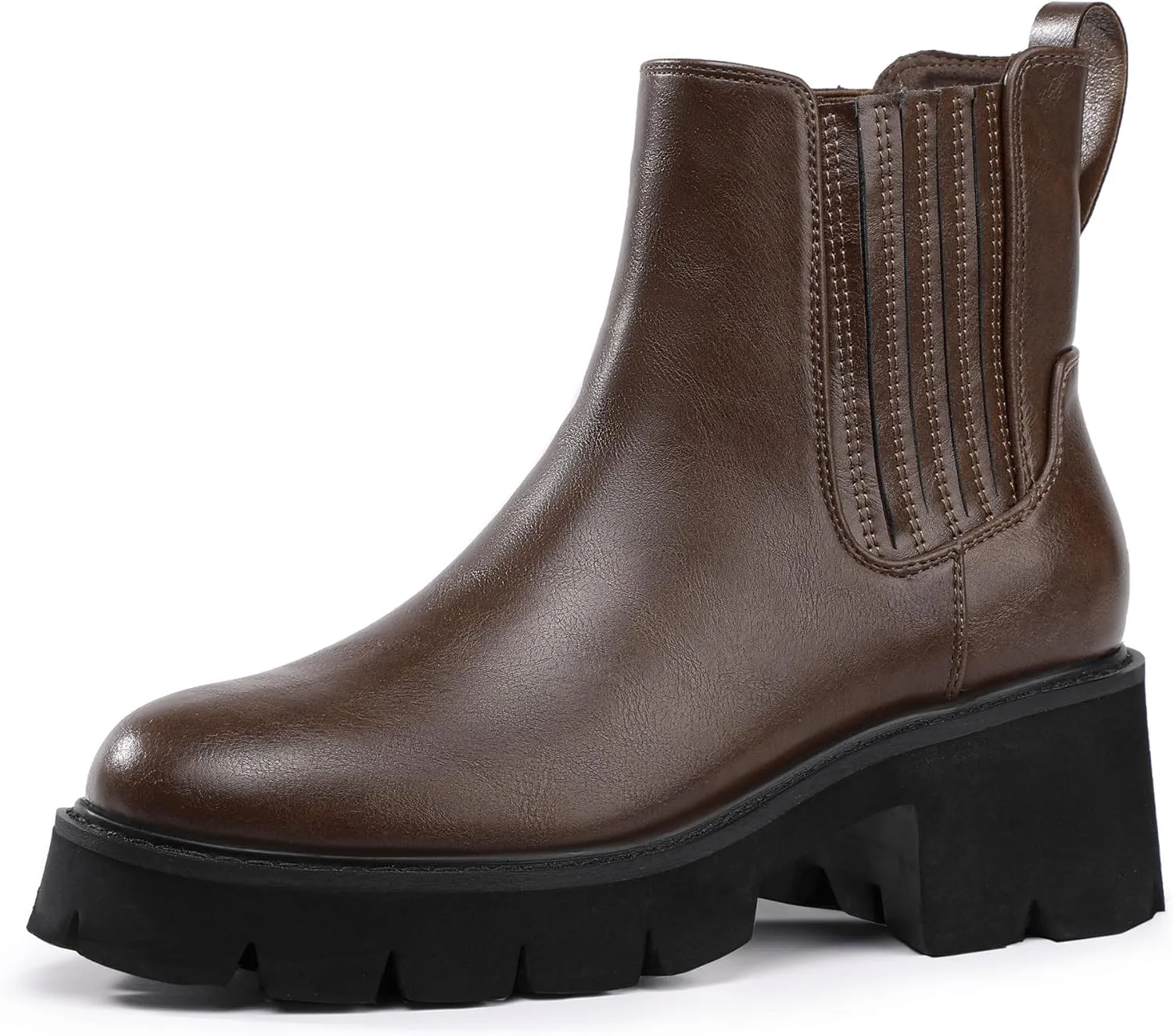 IDIFU IN2 Women's Chelsea Boots Platform Low Block Chunky Heeled Ankle Boots Round Toe Lug Sole Slip On Dress Boots Fall Work Dressy Comfortable Fashion Casual Short Booties Shoes