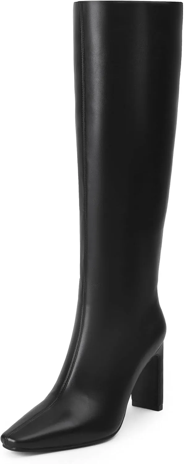 iiimmu Knee High Boots for Women 3.5 IN Block Heel Comfortable Tall Boots Square Toe Faux Leather Fall Boots