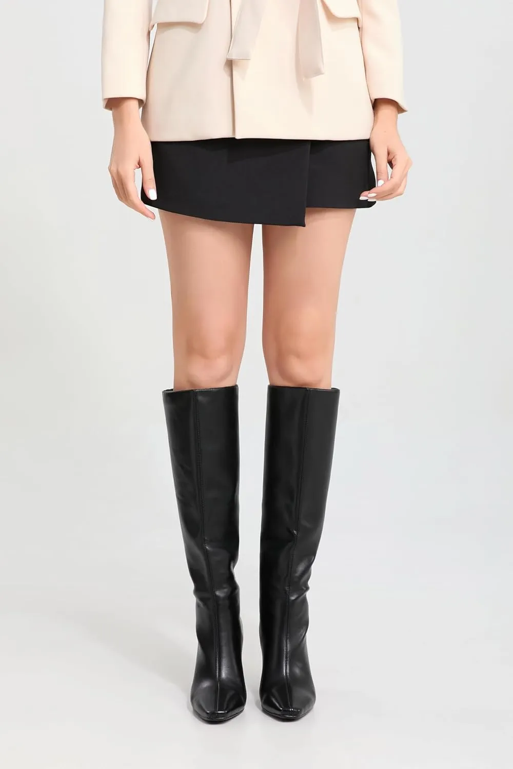 iiimmu Knee High Boots for Women 3.5 IN Block Heel Comfortable Tall Boots Square Toe Faux Leather Fall Boots