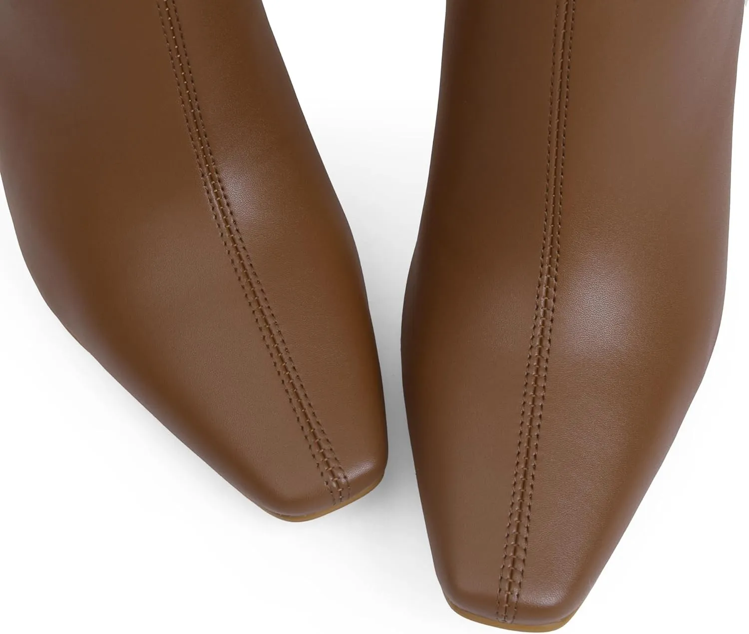iiimmu Knee High Boots for Women 3.5 IN Block Heel Comfortable Tall Boots Square Toe Faux Leather Fall Boots