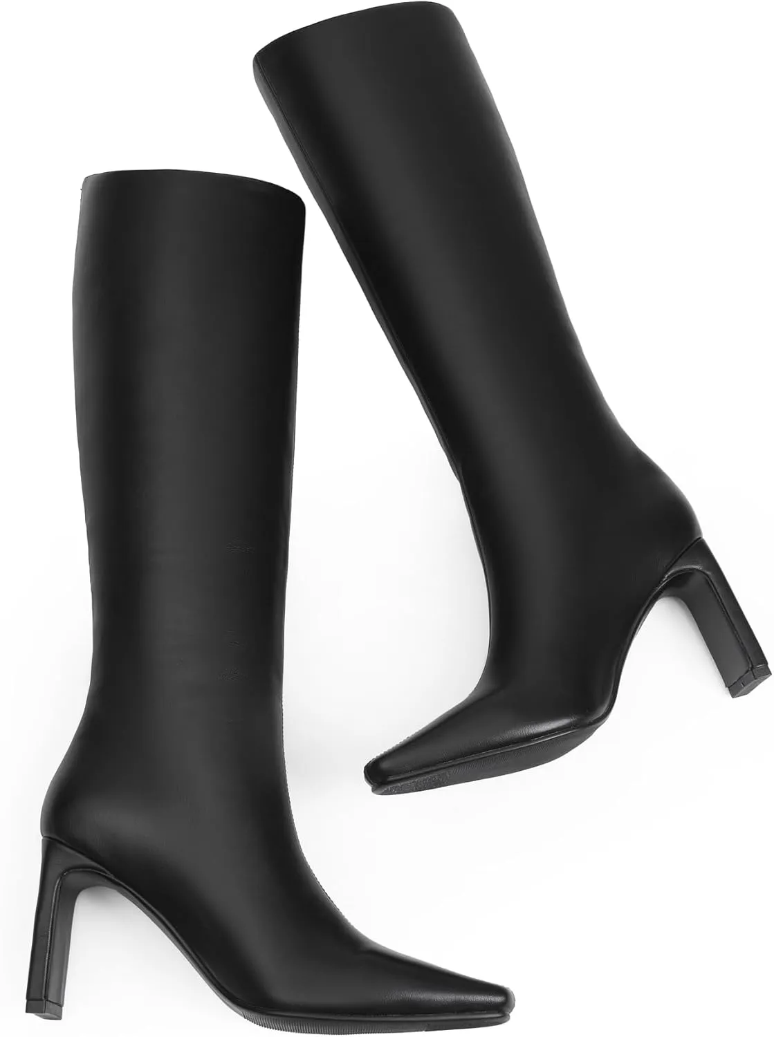 iiimmu Knee High Boots for Women 3.5 IN Block Heel Comfortable Tall Boots Square Toe Faux Leather Fall Boots