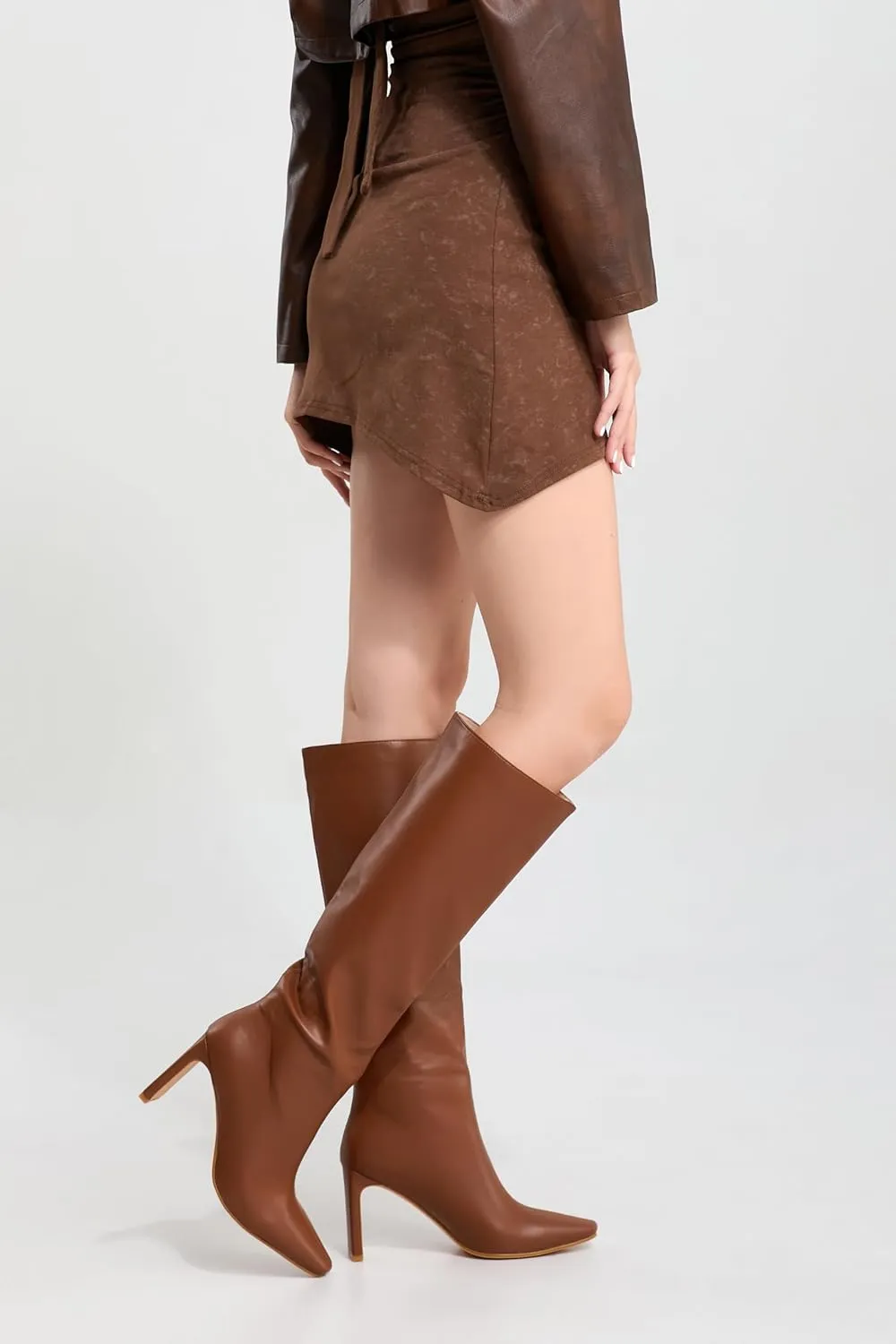 iiimmu Knee High Boots for Women 3.5 IN Block Heel Comfortable Tall Boots Square Toe Faux Leather Fall Boots