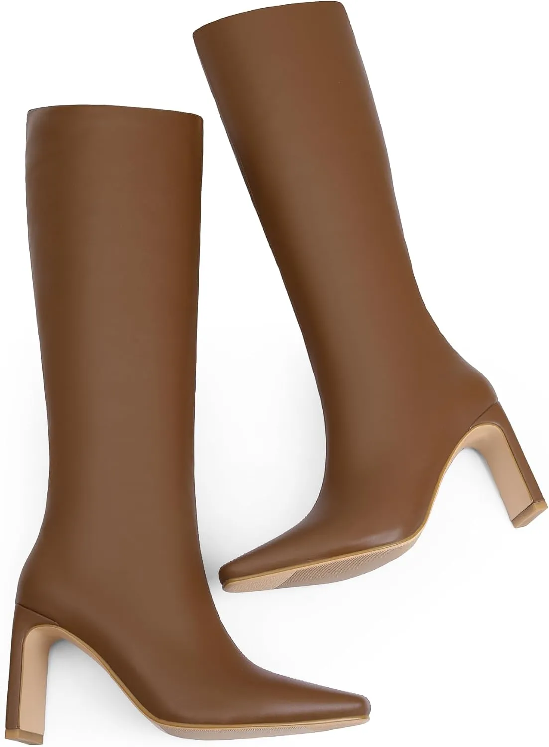 iiimmu Knee High Boots for Women 3.5 IN Block Heel Comfortable Tall Boots Square Toe Faux Leather Fall Boots