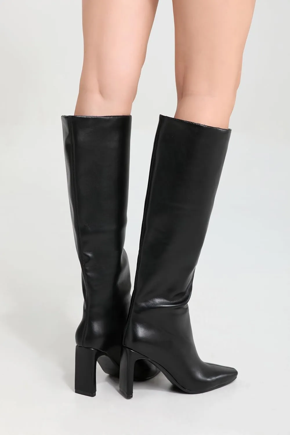 iiimmu Knee High Boots for Women 3.5 IN Block Heel Comfortable Tall Boots Square Toe Faux Leather Fall Boots