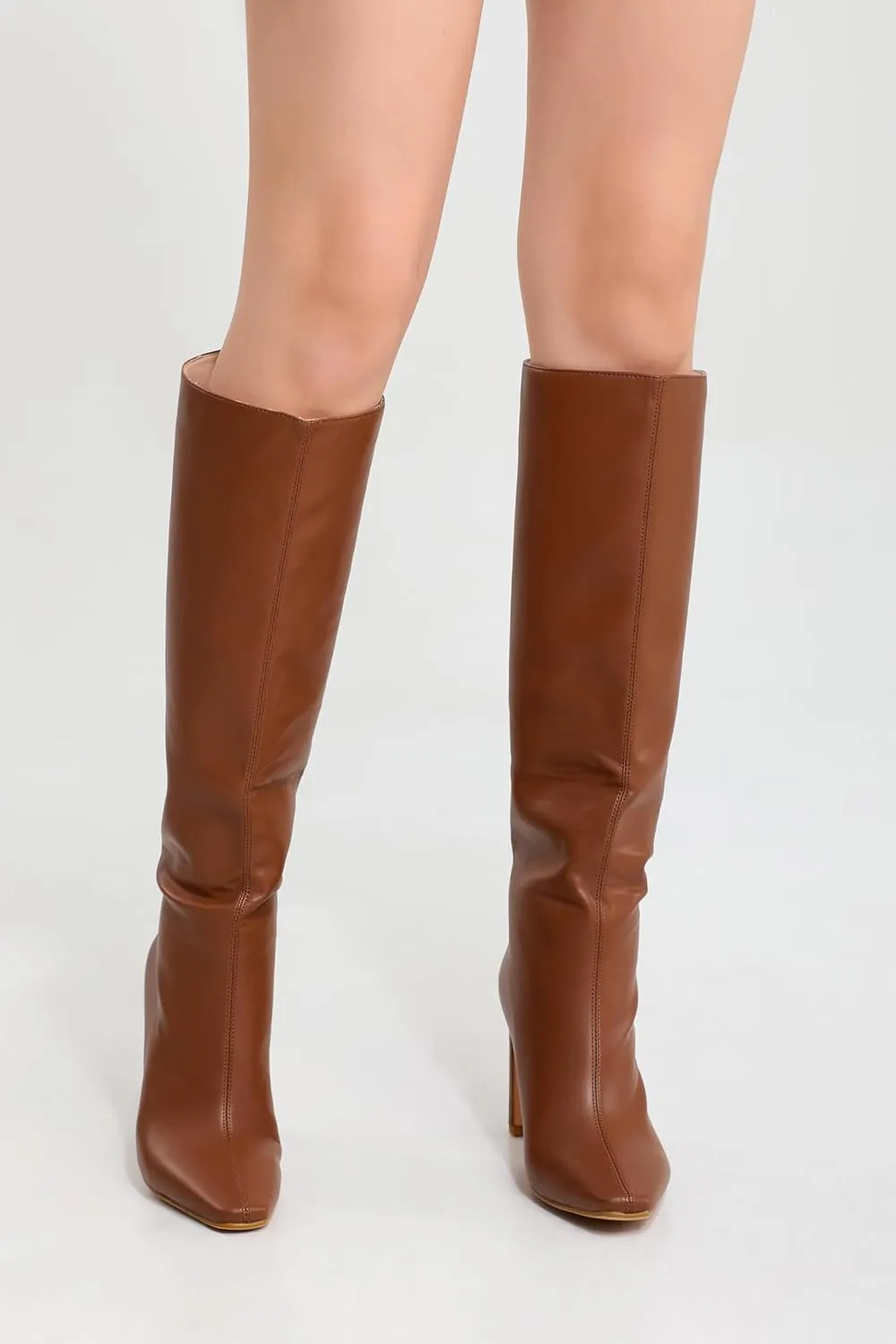 iiimmu Knee High Boots for Women 3.5 IN Block Heel Comfortable Tall Boots Square Toe Faux Leather Fall Boots