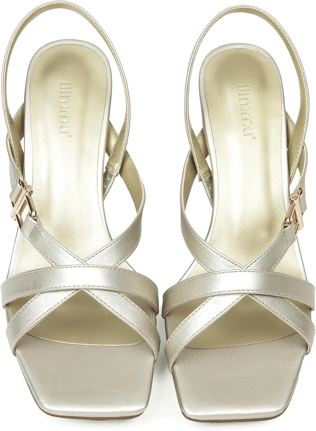 iiimmu Women's Square Open Toe Strappy Sandals With 2.5 IN Kitten Heels, Cute and Elegant Summer Low Heels, PU Leather