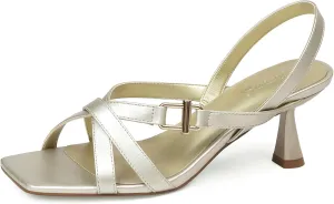 iiimmu Women's Square Open Toe Strappy Sandals With 2.5 IN Kitten Heels, Cute and Elegant Summer Low Heels, PU Leather
