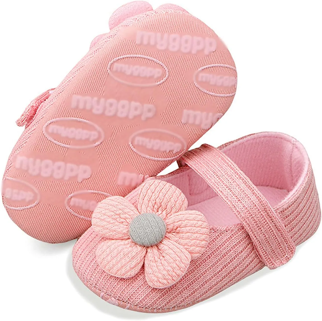 Infant Girls Walking Shoes, Princess Bowknot Flats Prewalker, Cartoon Soft Sole Wedding Dress Sneakers, Newborn Light Baby Soft Bottom Warm Crib Shoes (Flowers Pink,6-9 Months Infant)