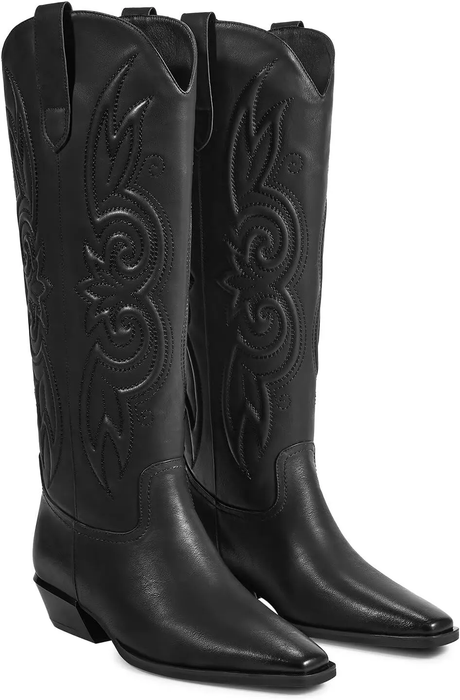 ISNOM Cowboy Cowgirl Boots for Women, Western Boots Square Toe Knee High Boots with Low Heel