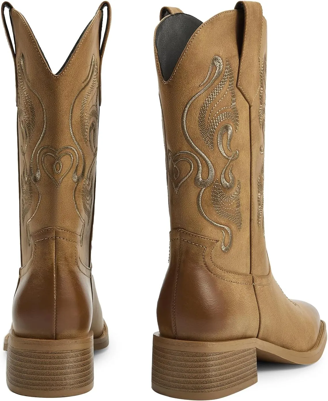 ISNOM Cowgirl Cowboy Boots for Women, Western Boots with Square Toe, Pull-on Tab and Unique Embroidery Design