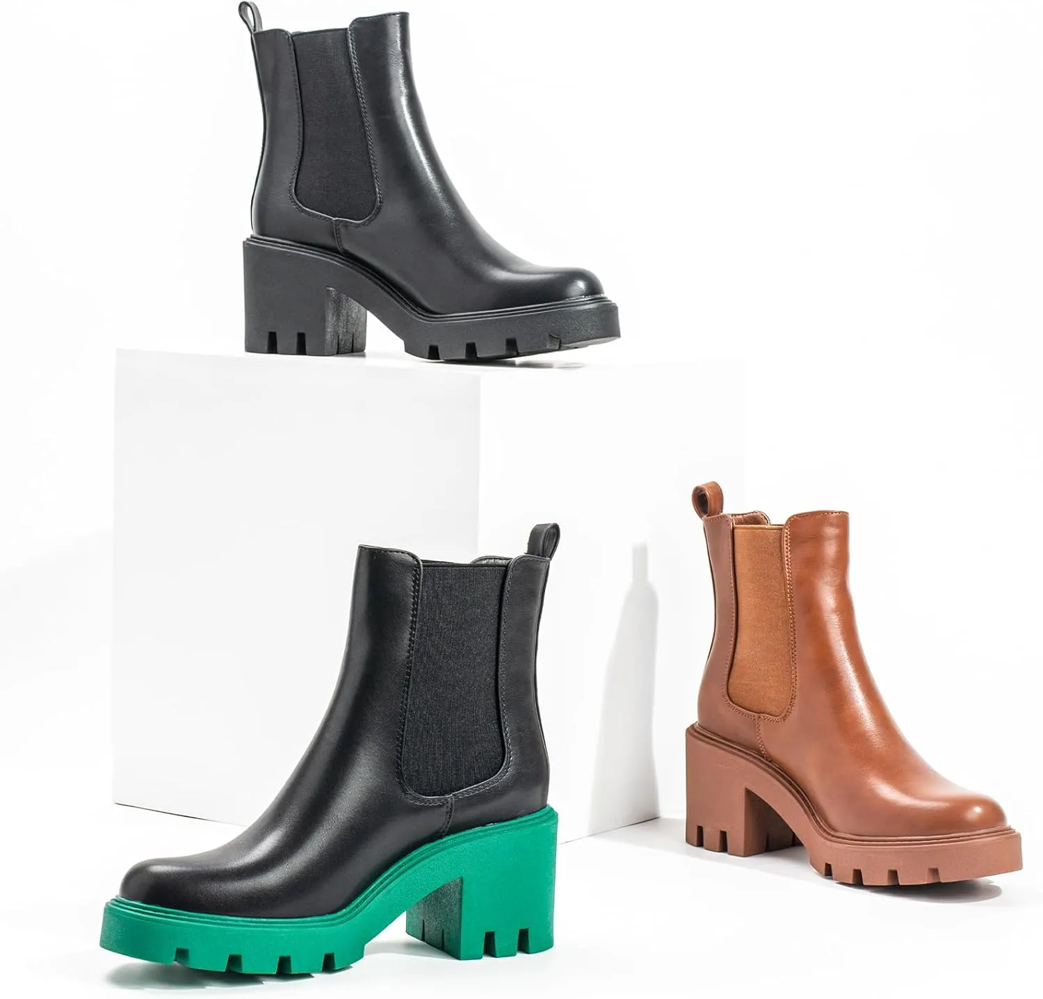 IXU 2024 Women's Chelsea Boots Chunky Boots For Women Platform Ankle Boots Pull-On Lug Sole Elastic Fall Fashion Booties Shoes