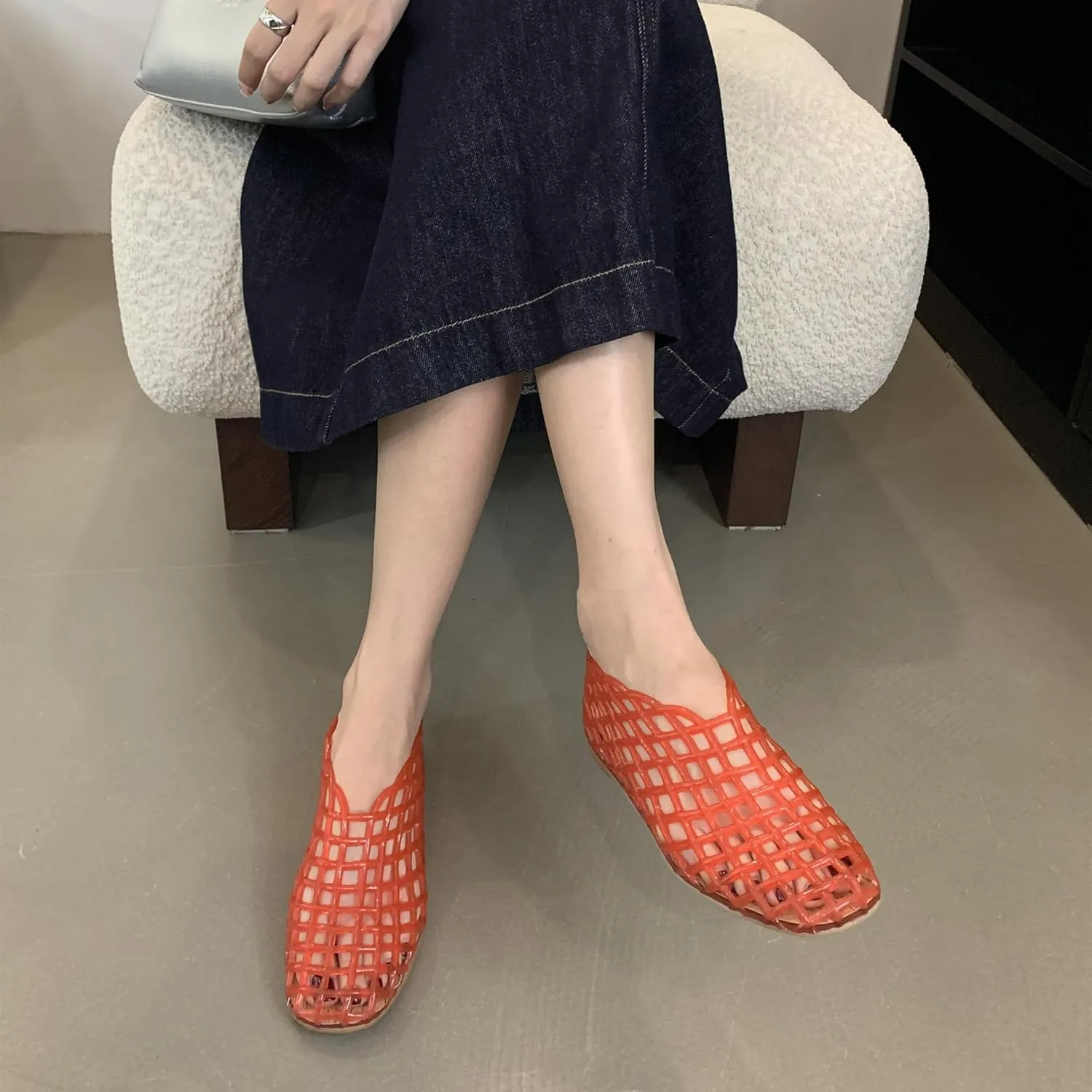 Jelly Mesh Ballet Flats for Women,Clear Hollow Shoes, Comfortable Summer Slip-On Lightweight Breathable Jelly Sandals