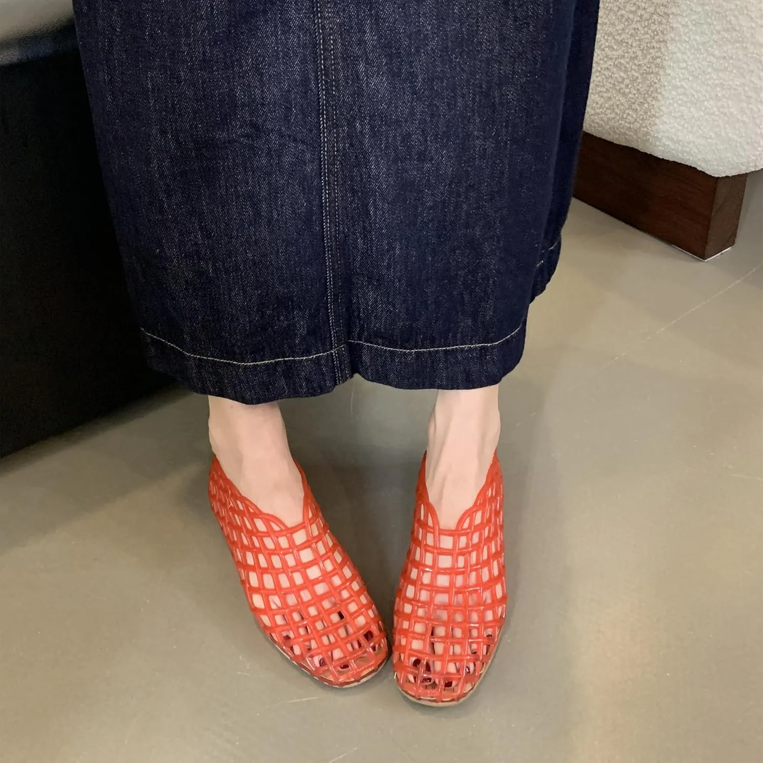 Jelly Mesh Ballet Flats for Women,Clear Hollow Shoes, Comfortable Summer Slip-On Lightweight Breathable Jelly Sandals