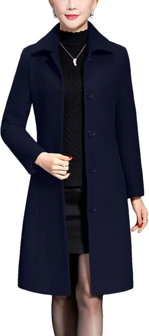 Jenkoon Women's Wool Trench Coat Winter Long Thick Overcoat Walker Coats