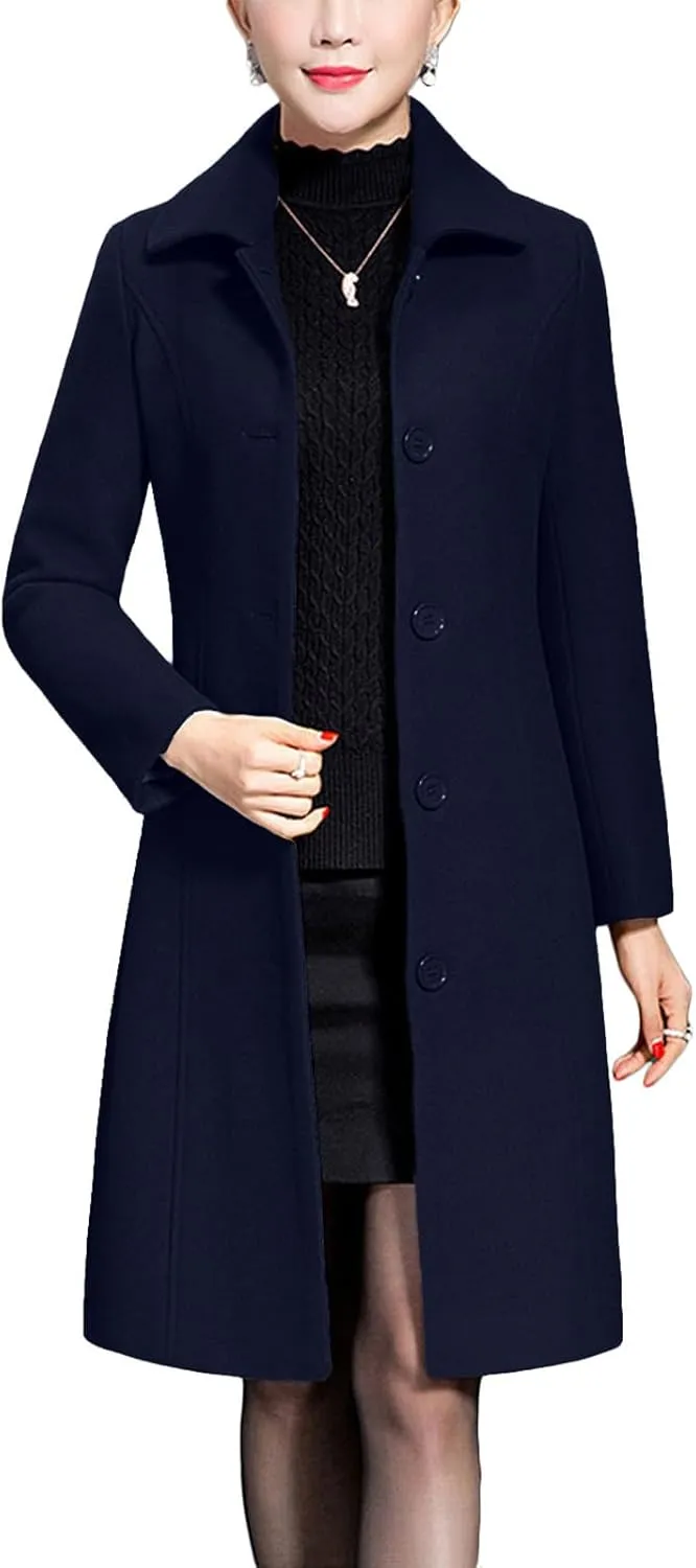 Jenkoon Women's Wool Trench Coat Winter Long Thick Overcoat Walker Coats