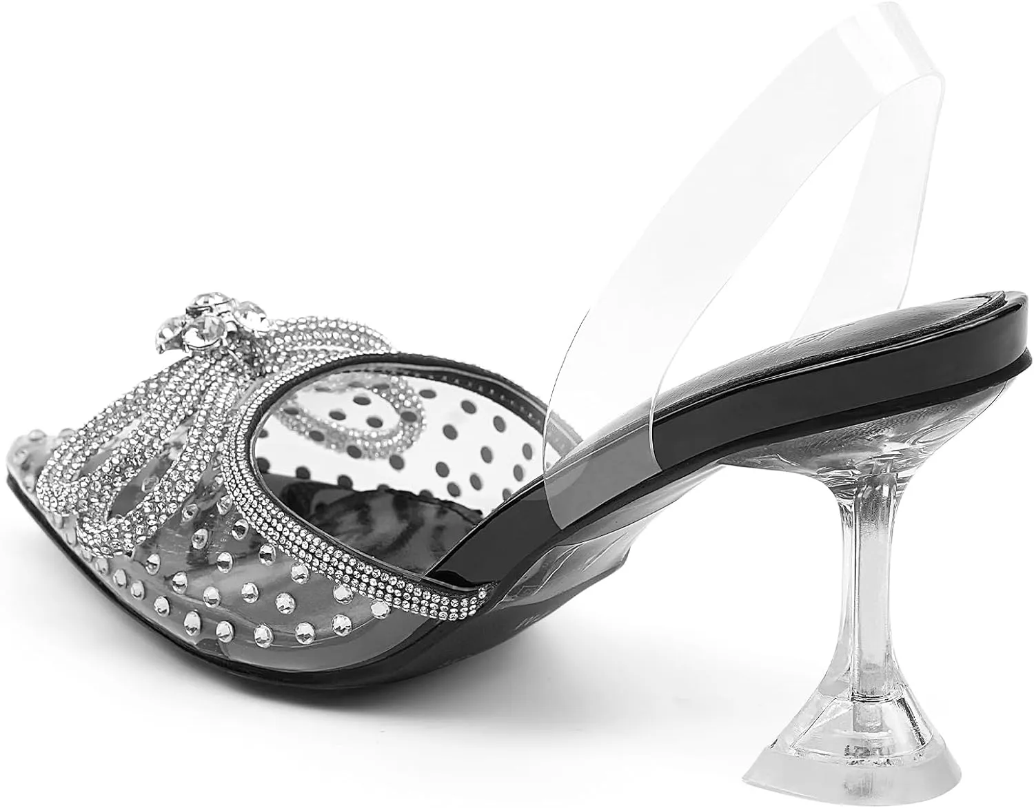 JENN ARDOR Slingback Heels for Women Low Heels Dress Shoes Bow Kitten Pumps Rhinestone Dressy Heeled Sandals