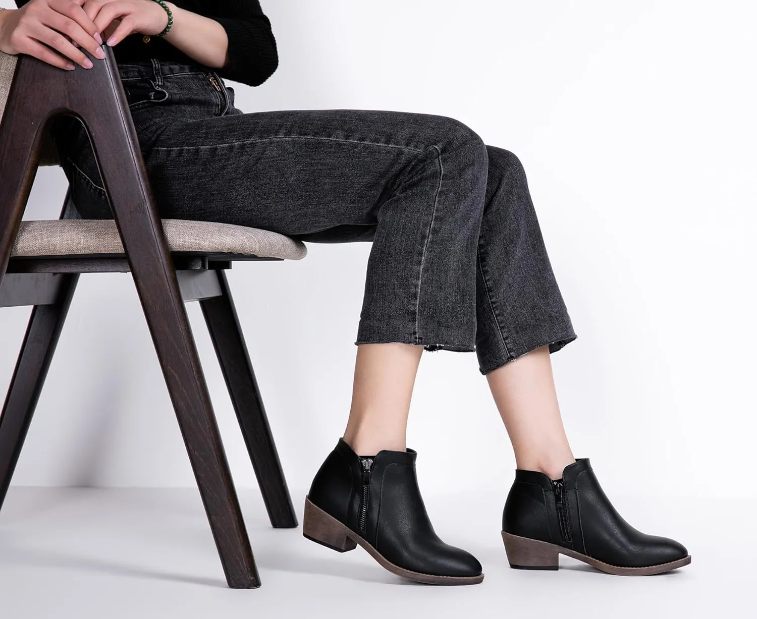 Jeossy Women's 9618 Classic Ankle Boots Slip on Chunky Heel Boots for Women