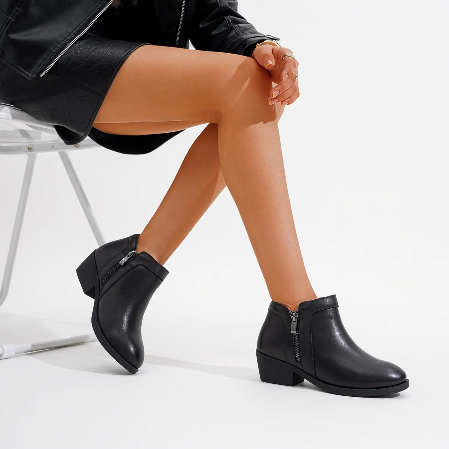 Jeossy Women's 9618 Classic Ankle Boots Slip on Chunky Heel Boots for Women