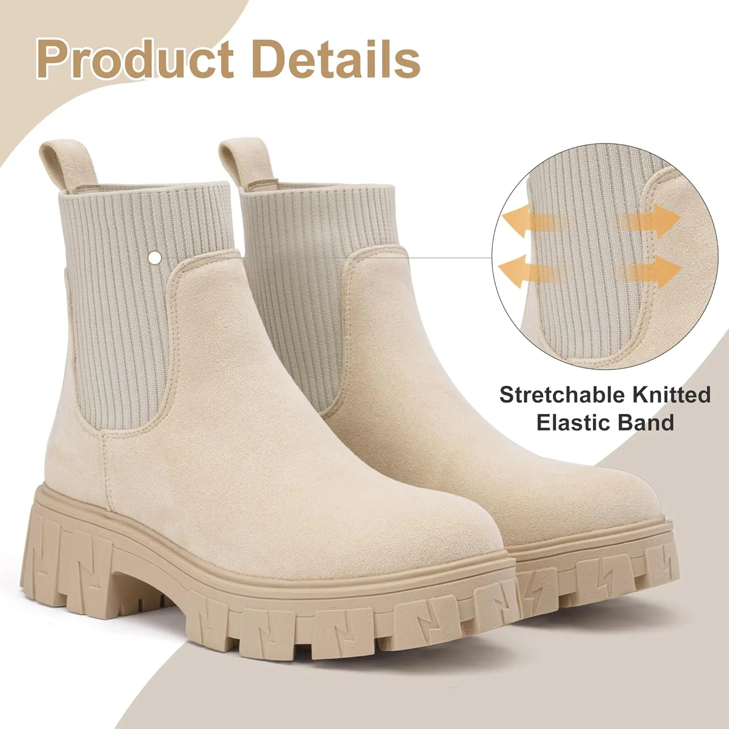 Jeossy Women’s Chelsea Chunky Ankle Boots Elastic Platform Lug Sole Short Pull on Low Heel 9610 Booties