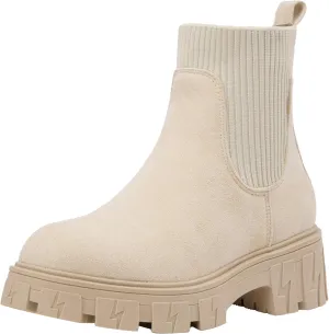 Jeossy Women’s Chelsea Chunky Ankle Boots Elastic Platform Lug Sole Short Pull on Low Heel 9610 Booties