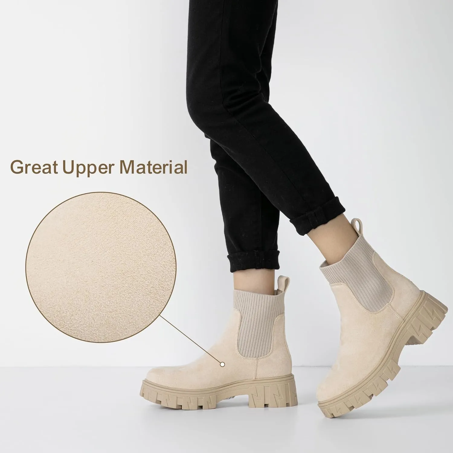 Jeossy Women’s Chelsea Chunky Ankle Boots Elastic Platform Lug Sole Short Pull on Low Heel 9610 Booties