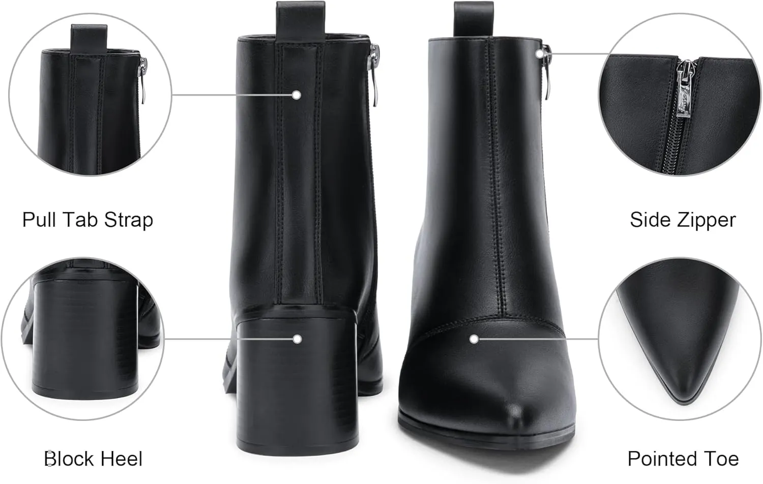 Jeossy Women's Chunky Heeled Ankle Boots, Pointed Toe Stacked Block Heel Booties