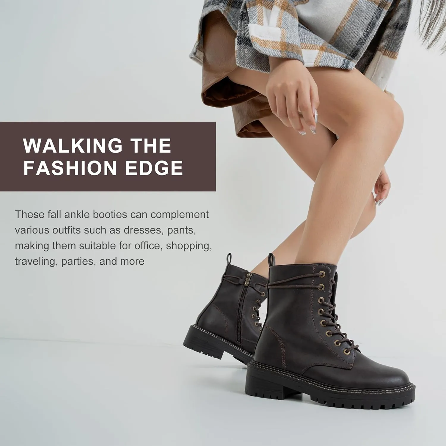 Jeossy Women's Combat Ankle Boots 9627 Low Heel Ankle-Booties with Side Zipper