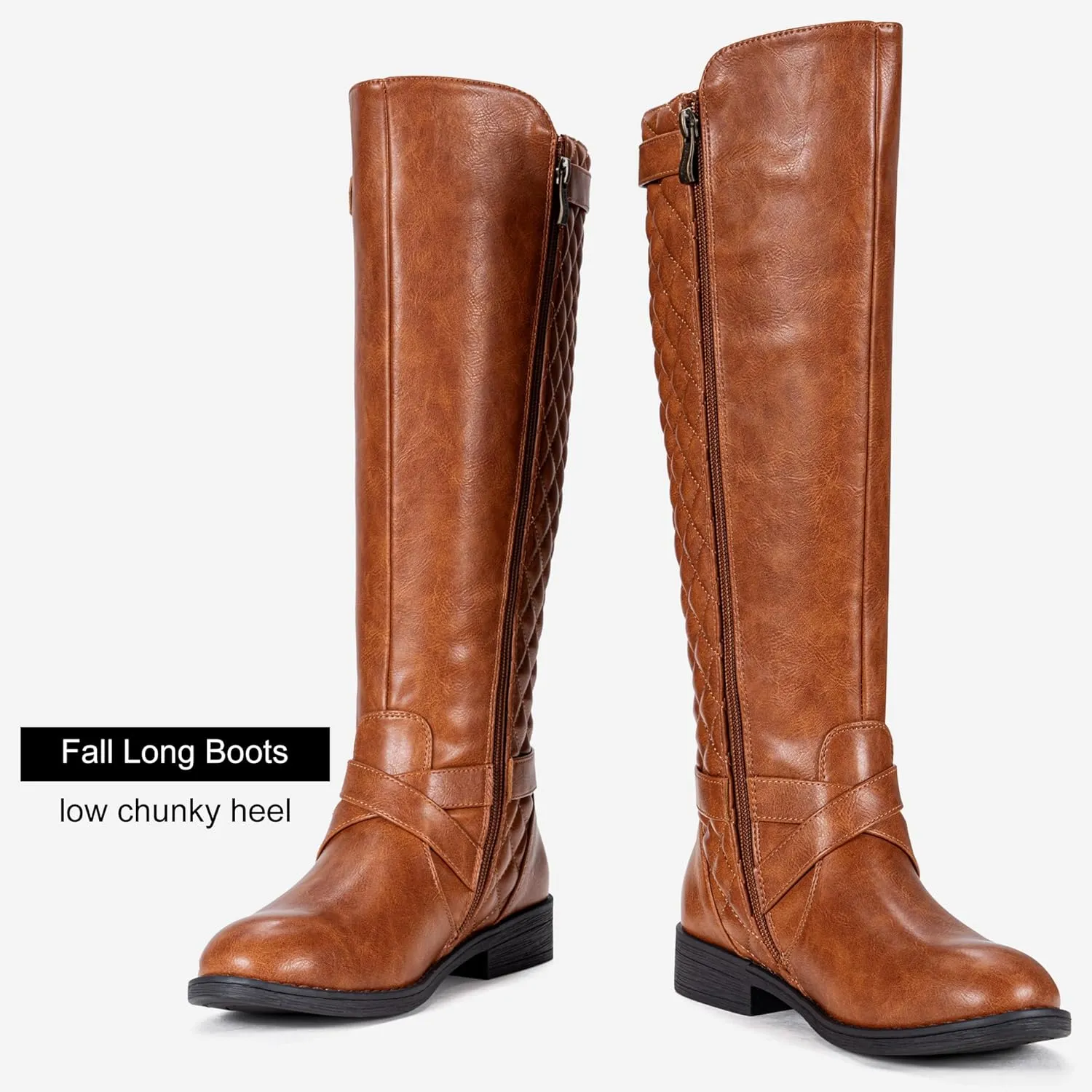 Jeossy Women's Knee High Riding Tall Boots, Comfortable with Metal Buckle and Zipper Boots with Wide Calf