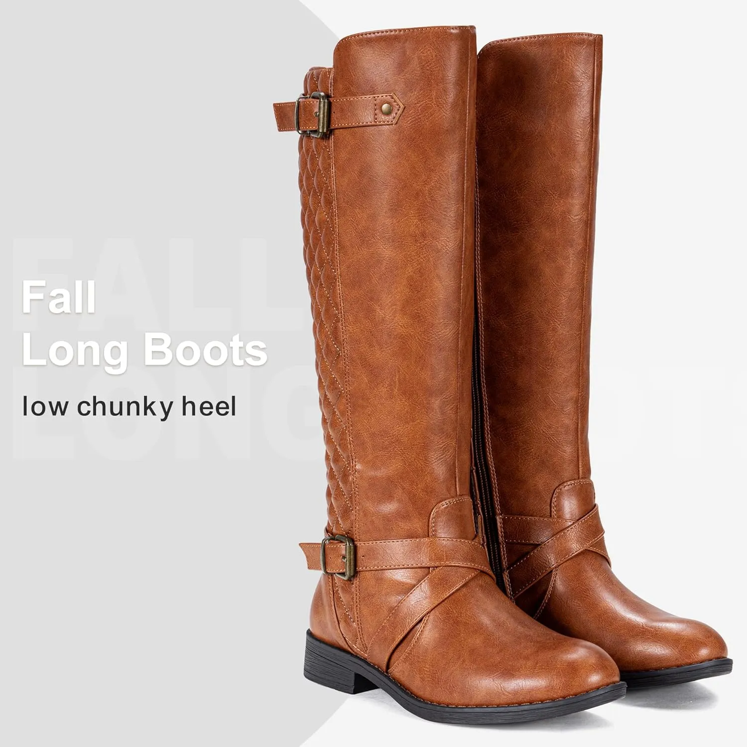 Jeossy Women's Knee High Riding Tall Boots, Comfortable with Metal Buckle and Zipper Boots with Wide Calf