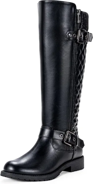 Jeossy Women's Knee High Riding Tall Boots, Comfortable with Metal Buckle and Zipper Boots with Wide Calf