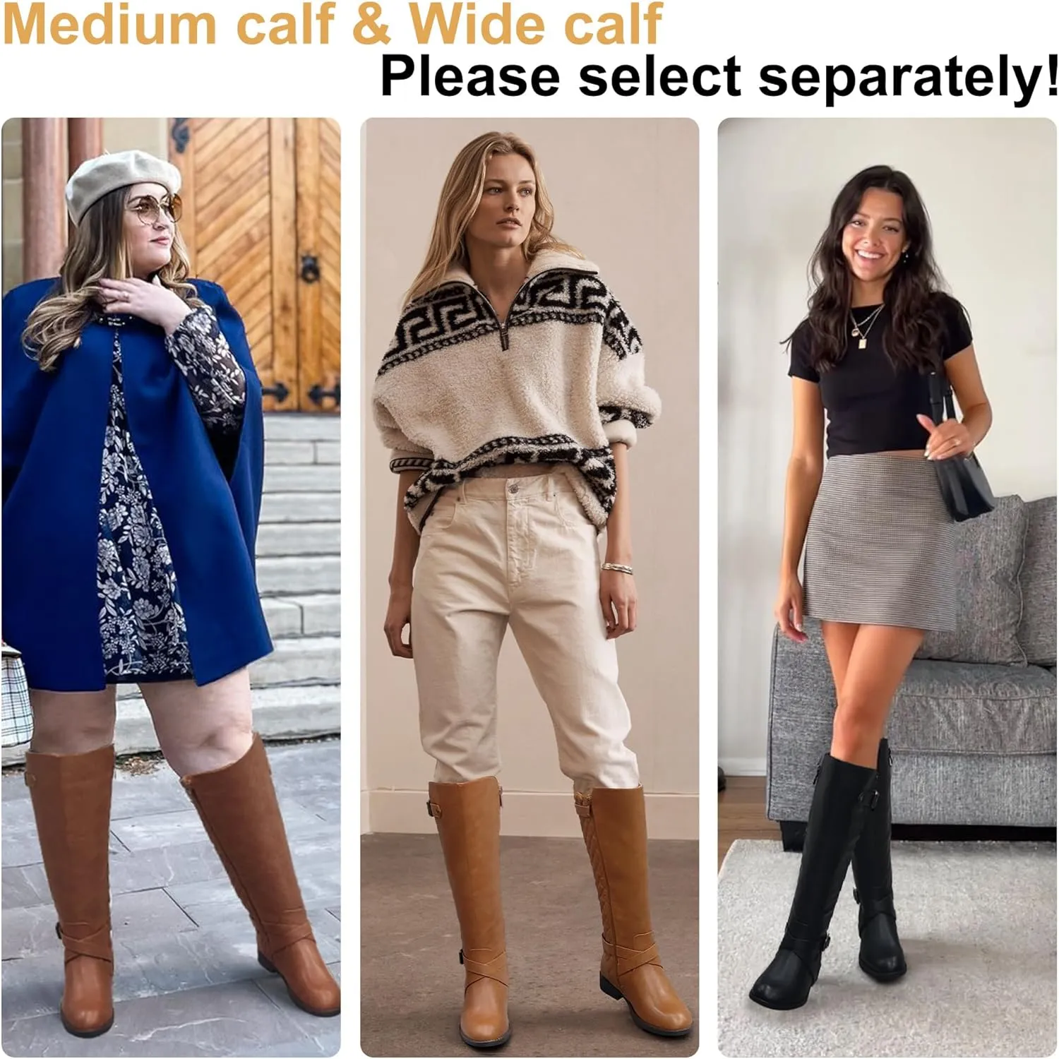 Jeossy Women's Knee High Riding Tall Boots, Comfortable with Metal Buckle and Zipper Boots with Wide Calf