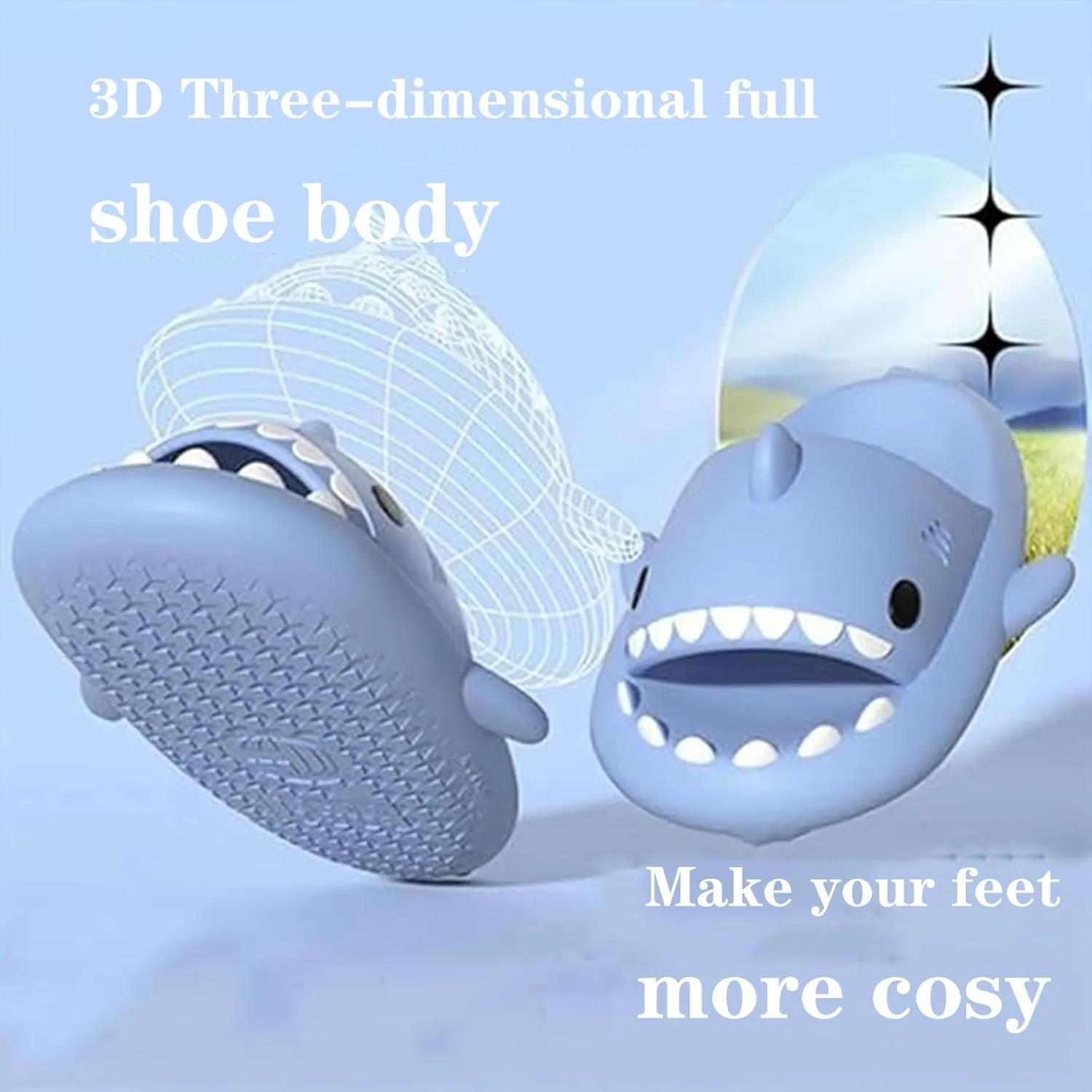 Jfxgjuv Unisex Shark Slides, Sharky Chanclas, Cloudy Shark Slides for Men and Women, Soft Lightweight Anti-Slip Thick Sole House Sandals Shower Pool Beach Shoes