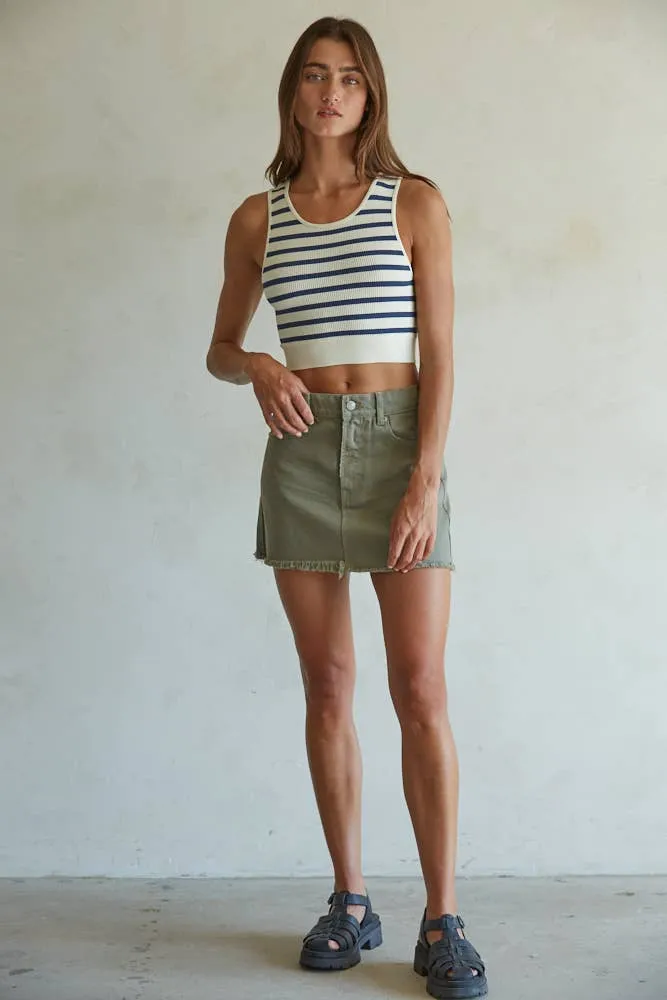 Jolene Woven Cotton Denim Fray Detail Mini Skirt