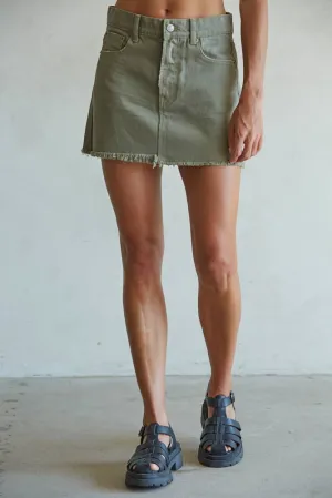 Jolene Woven Cotton Denim Fray Detail Mini Skirt
