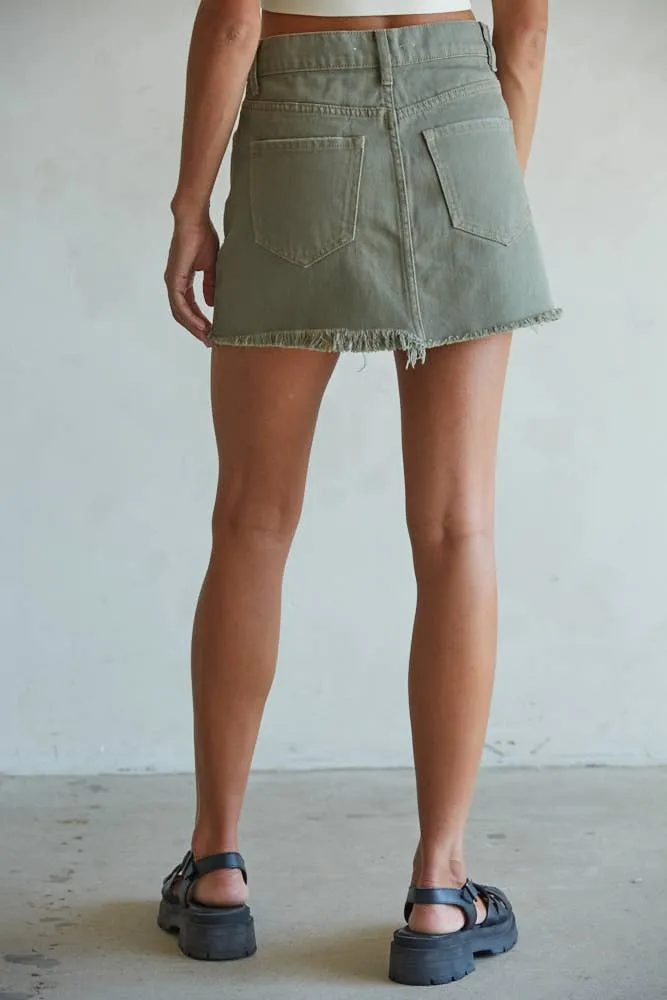 Jolene Woven Cotton Denim Fray Detail Mini Skirt