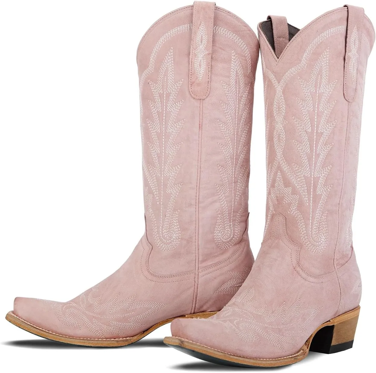 JORISTIMO Women's Cowboy with Embroidered Stitch,Knee High Boots, Classic Snip Toe Traditional Western Knee Bootie