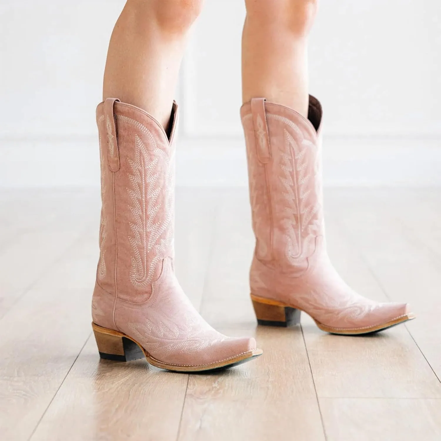 JORISTIMO Women's Cowboy with Embroidered Stitch,Knee High Boots, Classic Snip Toe Traditional Western Knee Bootie