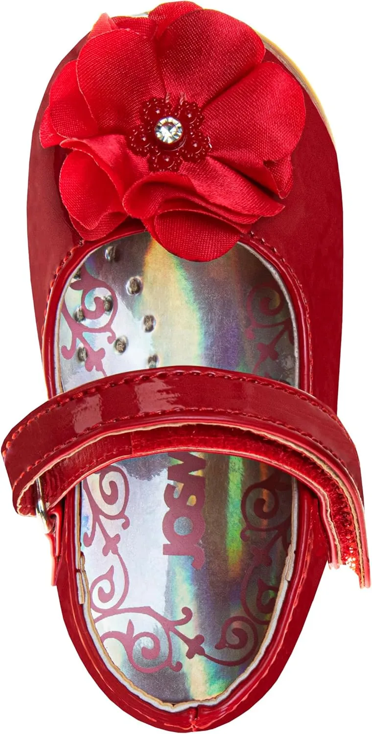 Josmo Baby-Girl's Mary Jane Flats with Flower Infants Toddlers Dress Shoe Maryjane Loafer