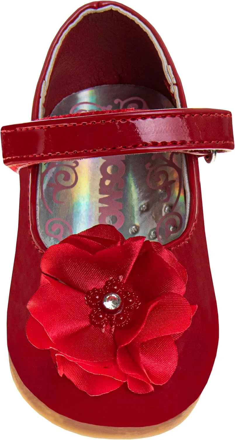 Josmo Baby-Girl's Mary Jane Flats with Flower Infants Toddlers Dress Shoe Maryjane Loafer