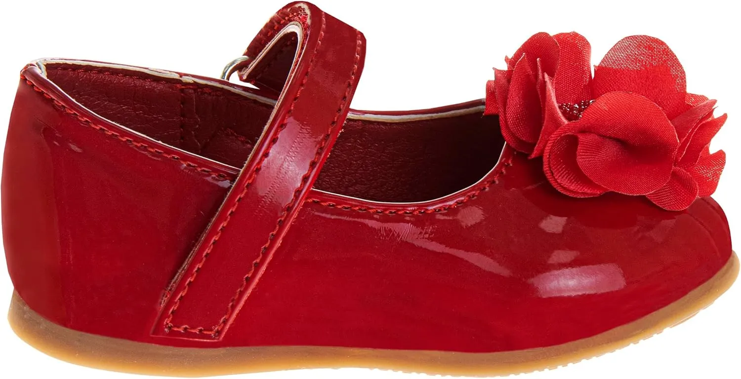 Josmo Baby-Girl's Mary Jane Flats with Flower Infants Toddlers Dress Shoe Maryjane Loafer