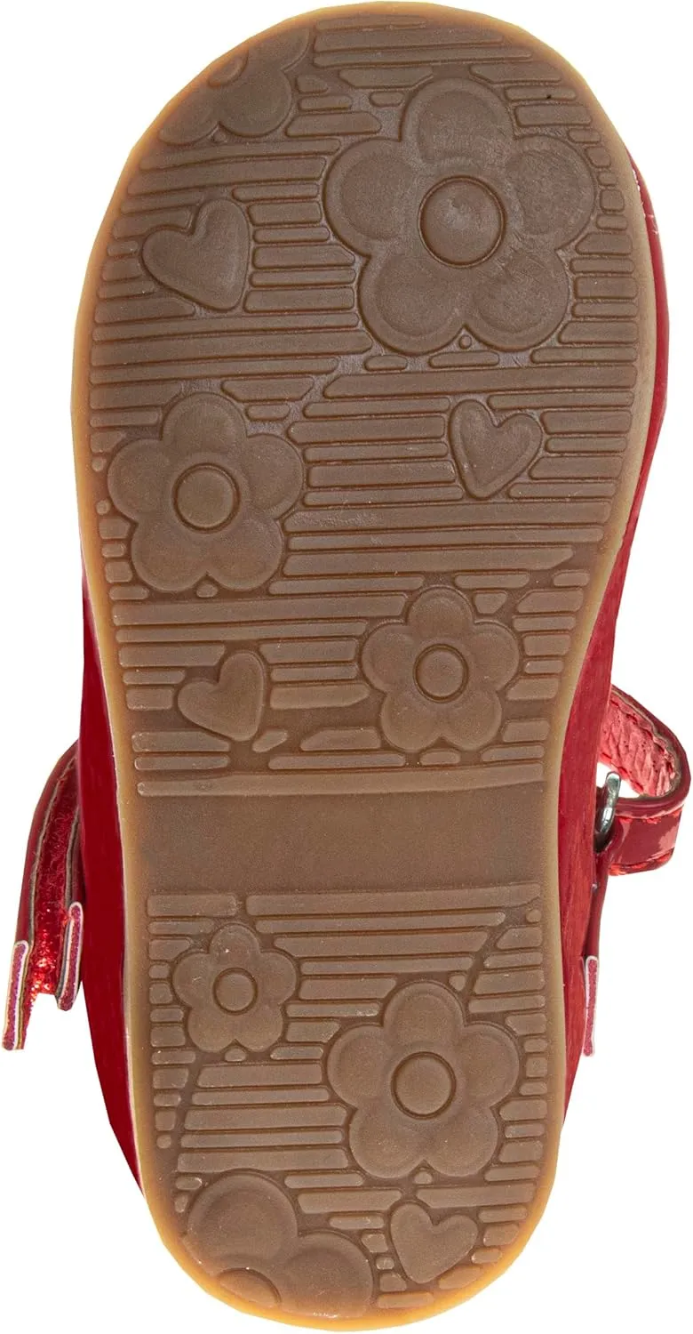 Josmo Baby-Girl's Mary Jane Flats with Flower Infants Toddlers Dress Shoe Maryjane Loafer