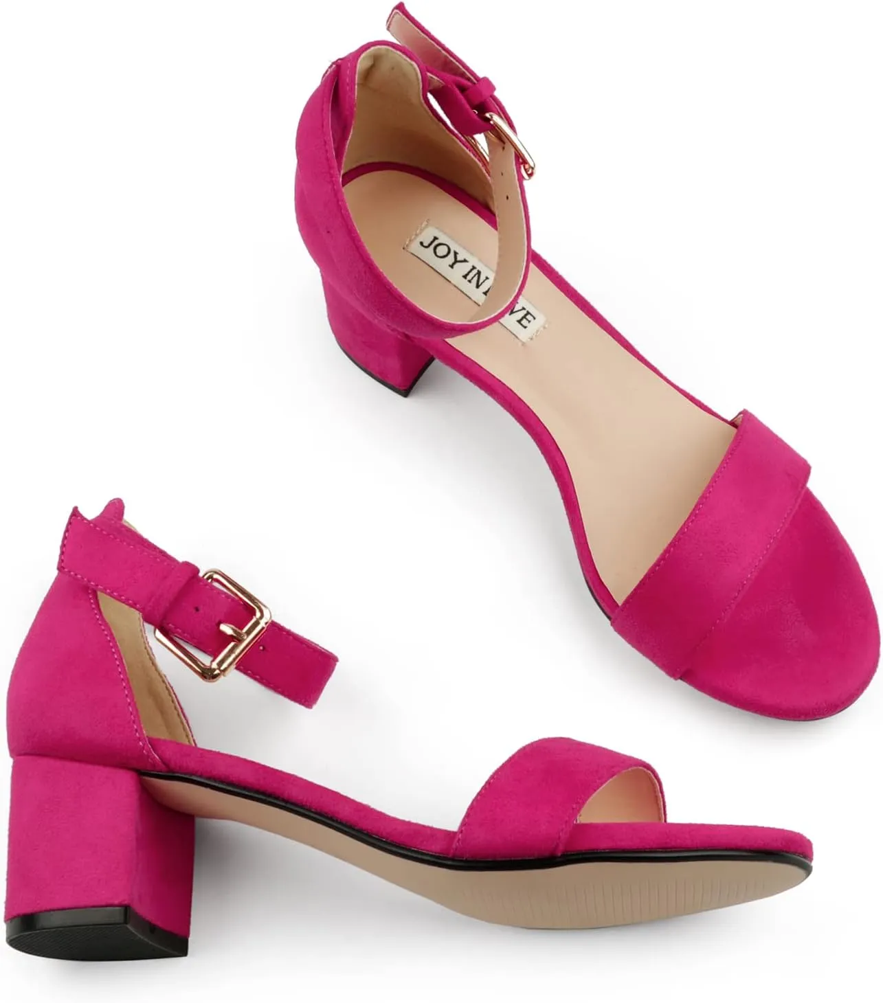 JOY IN LOVE Women's Chunky Low Heels Ankle Strap Open Toe Block Heel Sandals