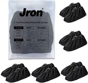 Jron 5 Pairs Premium Reusable Washable Shoe Cover Boot Covers for Contractors (5 Pairs Unisex| 9.5-11 For Shoes/US 8.5-10.5 For Boots, Black)