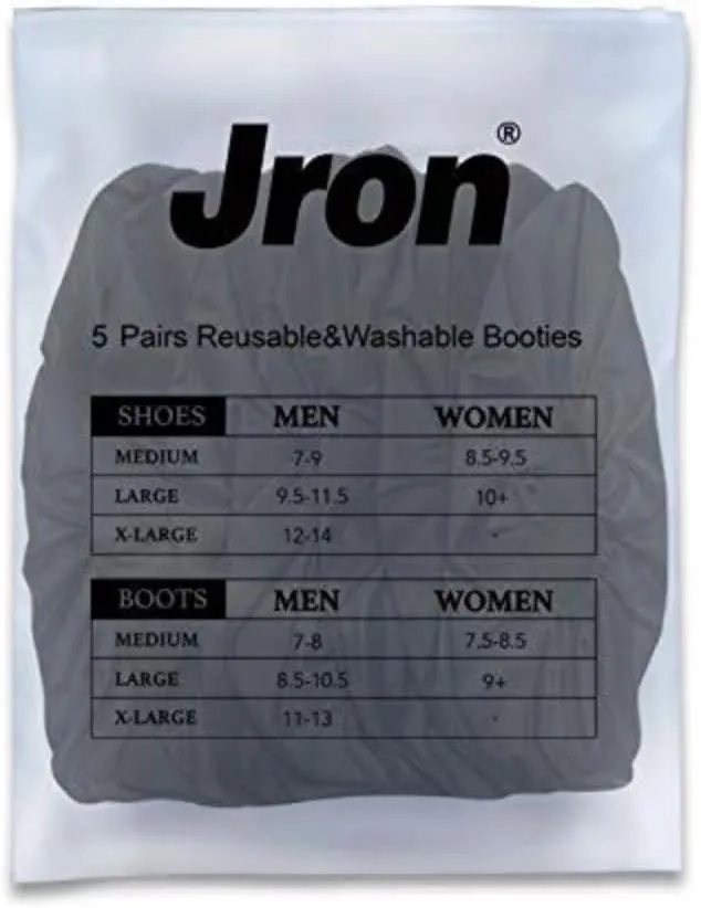 Jron 5 Pairs Premium Reusable Washable Shoe Cover Boot Covers for Contractors (5 Pairs Unisex| 9.5-11 For Shoes/US 8.5-10.5 For Boots, Black)
