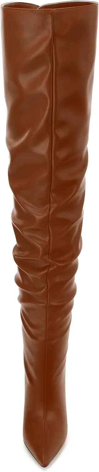 JUSTDANNI Women's Thigh High Boots for Women Thick Thighs Over Knee Boots with Stiletto High Heels Pointed Toe Comfortable Pull On Above The Knee Boots Party Wedding Shopping Thigh High Heels
