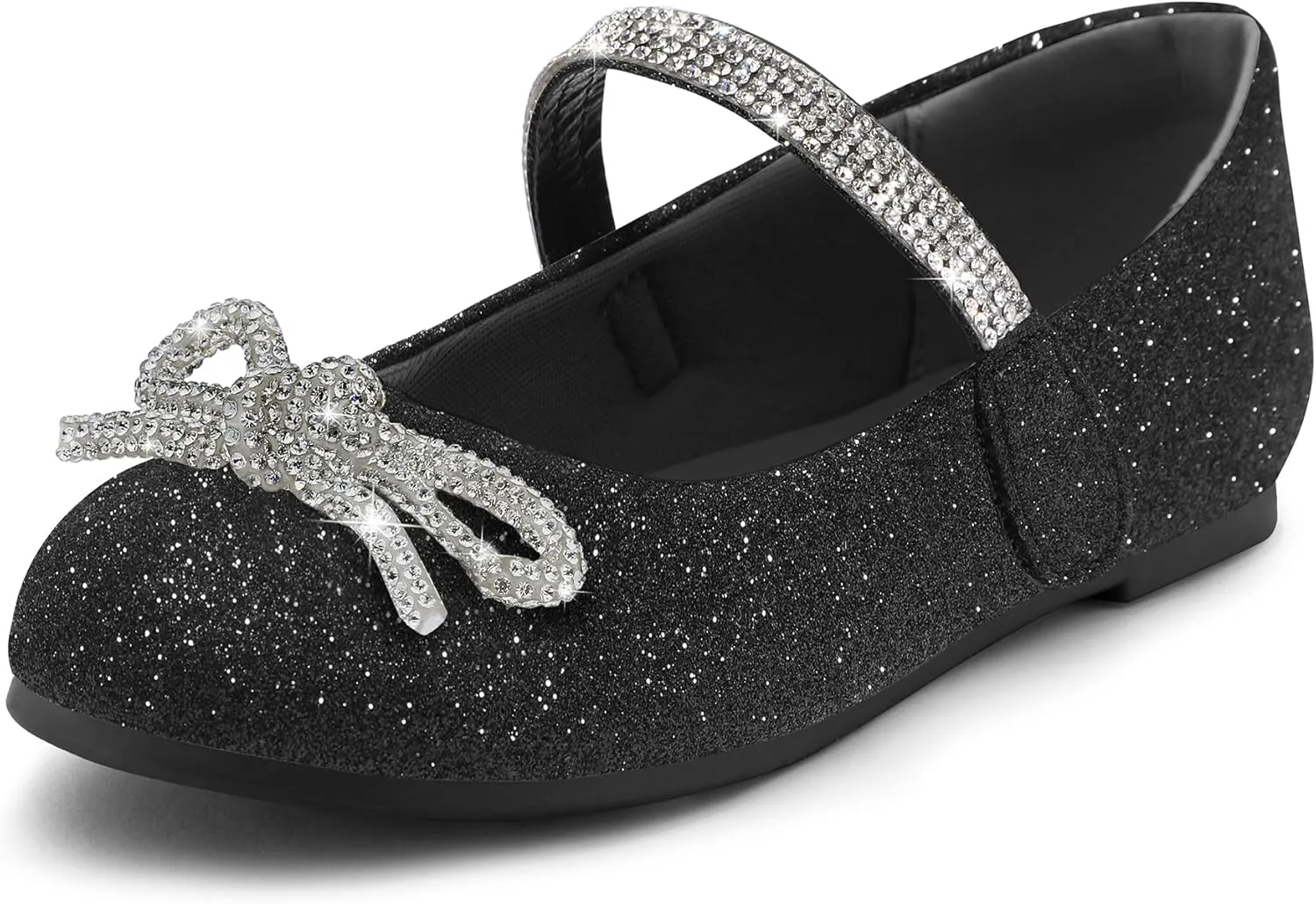 K KomForme Girl's Bow Mary Jane Dress Shoes Ballet Princess Flats with Rhinestone Strap for Party Wedding School, Toddler/Little Kid/Big Kid