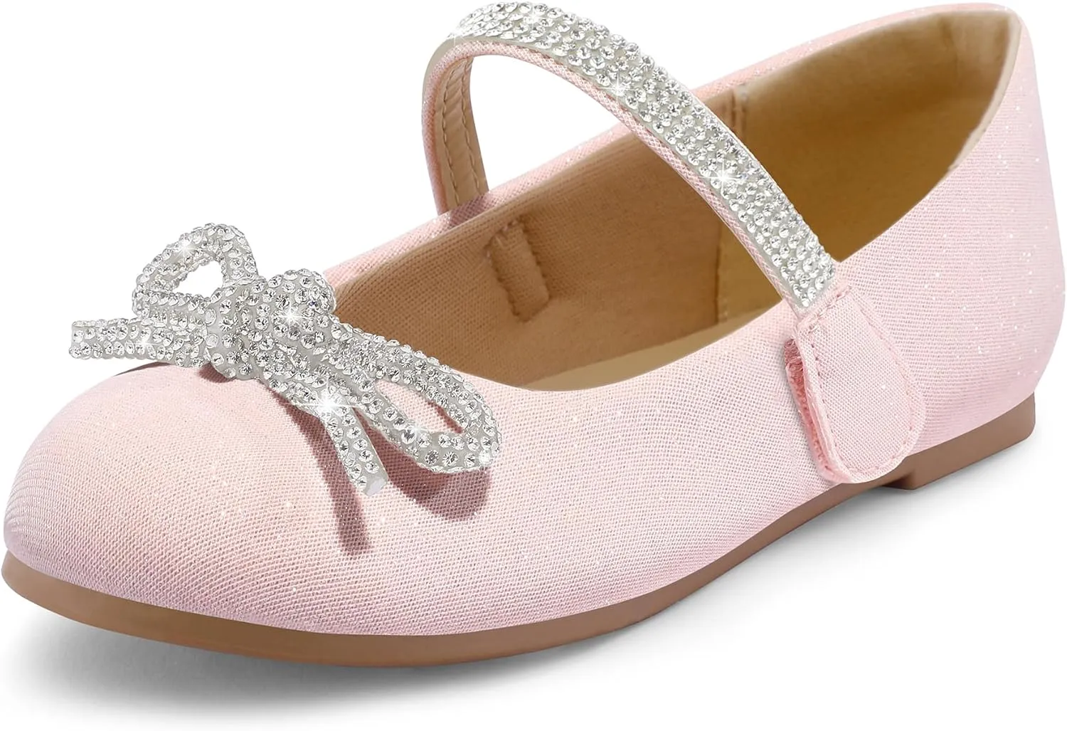 K KomForme Girl's Bow Mary Jane Dress Shoes Ballet Princess Flats with Rhinestone Strap for Party Wedding School, Toddler/Little Kid/Big Kid