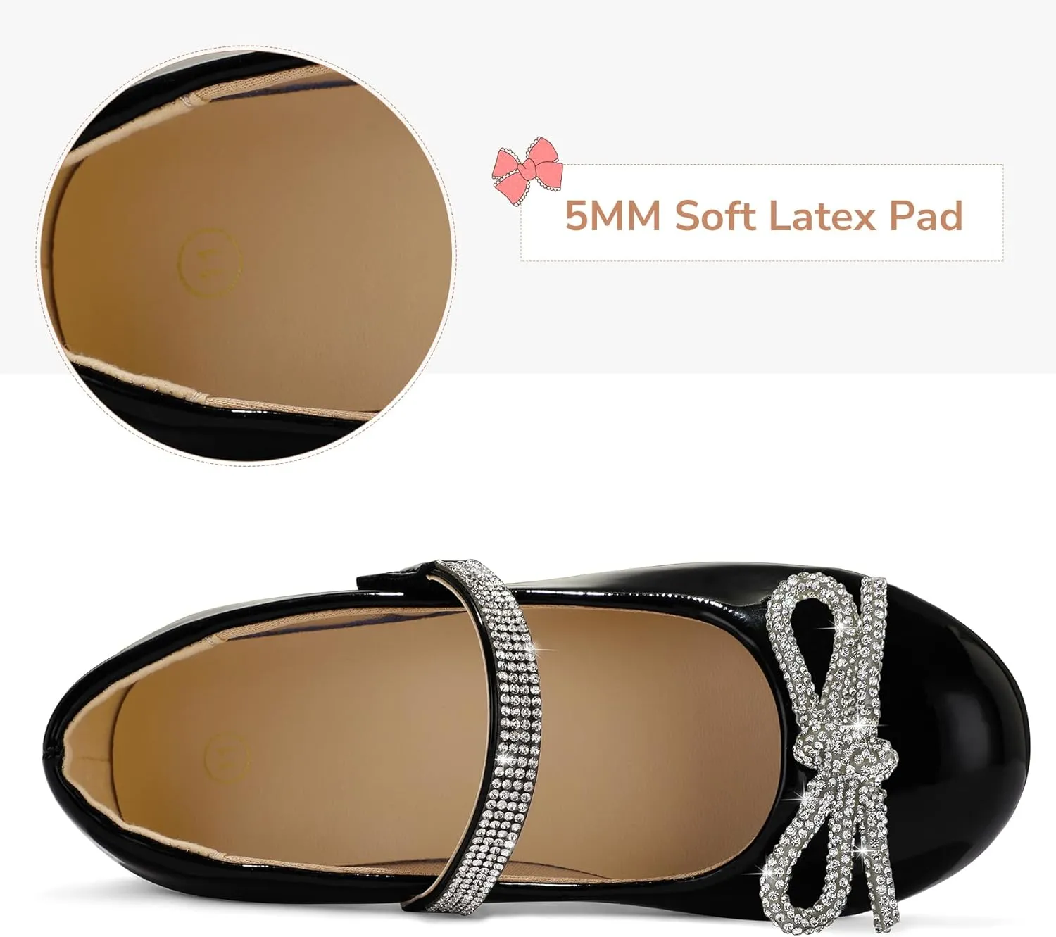 K KomForme Girl's Bow Mary Jane Dress Shoes Ballet Princess Flats with Rhinestone Strap for Party Wedding School, Toddler/Little Kid/Big Kid